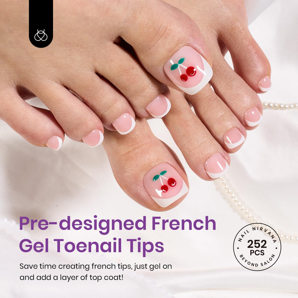Beetles X Press Plus French Tip Toenails – Ivory French, Pink Short Square Press-On Toe Nails (252 Pcs, 18 Sizes) – Salon-Quality Gel Tips