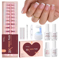 Beetles X Press Plus Gel Nails Kit – Pink French Tip Short Square Press-On Nails, 150 Pcs, All-In-One with Glue, Remover, Lamp