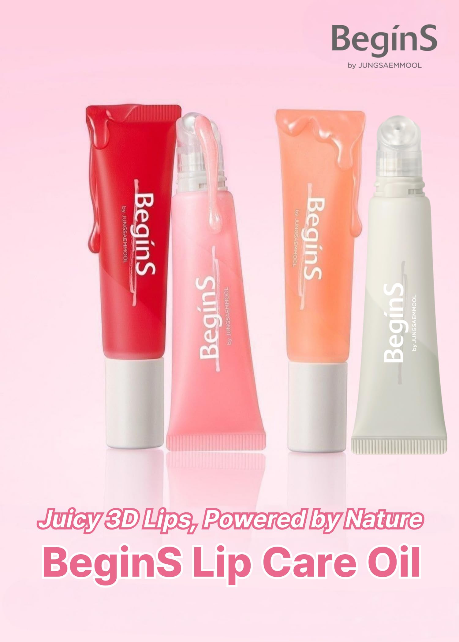BeginS by JUNGSAEMMOOL Lip Care Color Oil #Cherry More – Vegan Tinted Lip Oil with Jelly Massager
