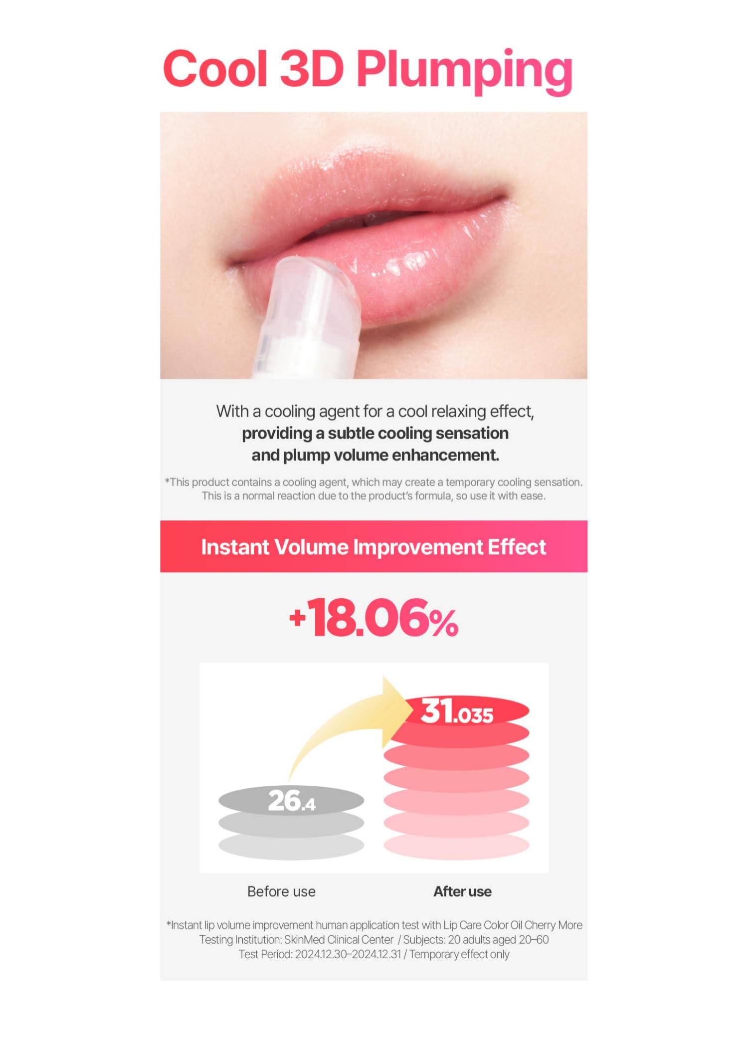 BeginS Lip Care Color Oil Pink Soda – Vegan Tinted Lip Oil with Jelly Massager, Hydrating & Cooling Lip Treatment