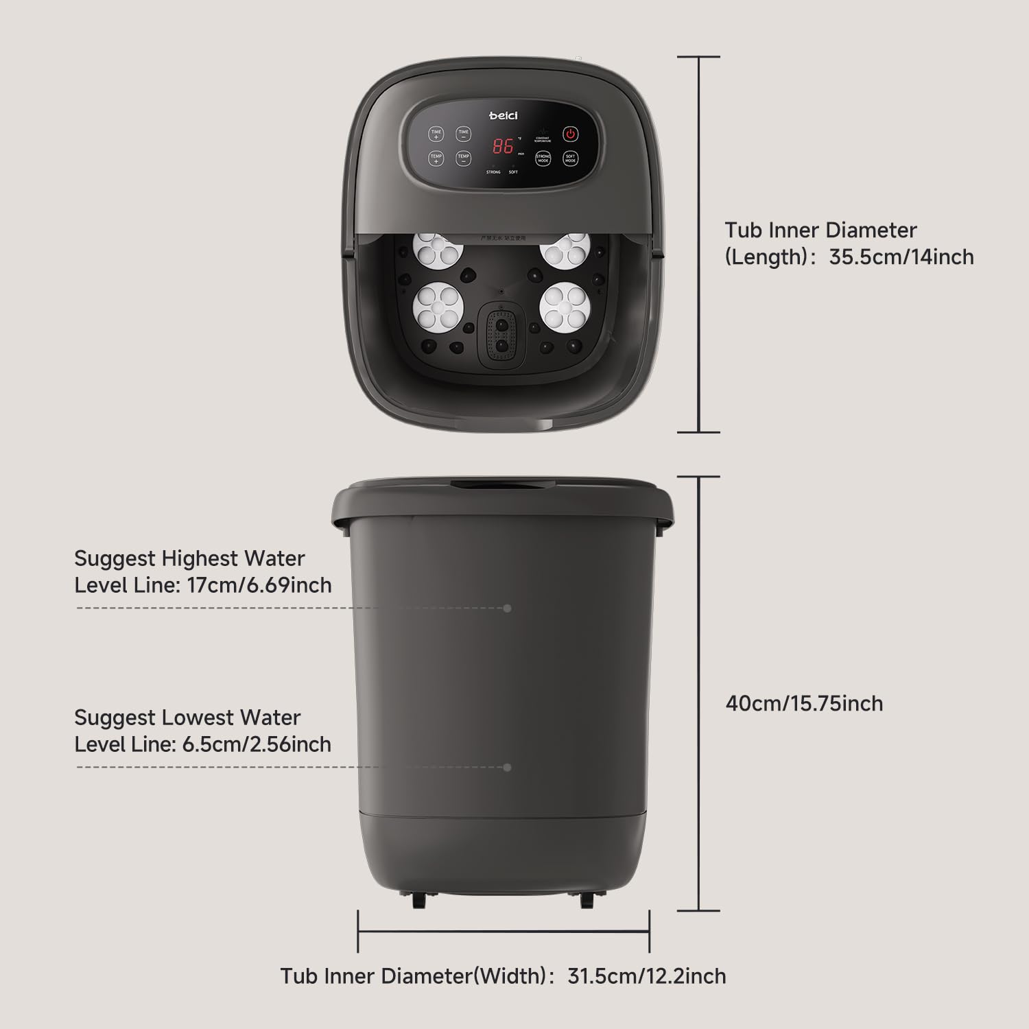 Beici High Depth 14in Foot Spa — PTC Heating, 6 Massage Balls, Timer + Temp Control