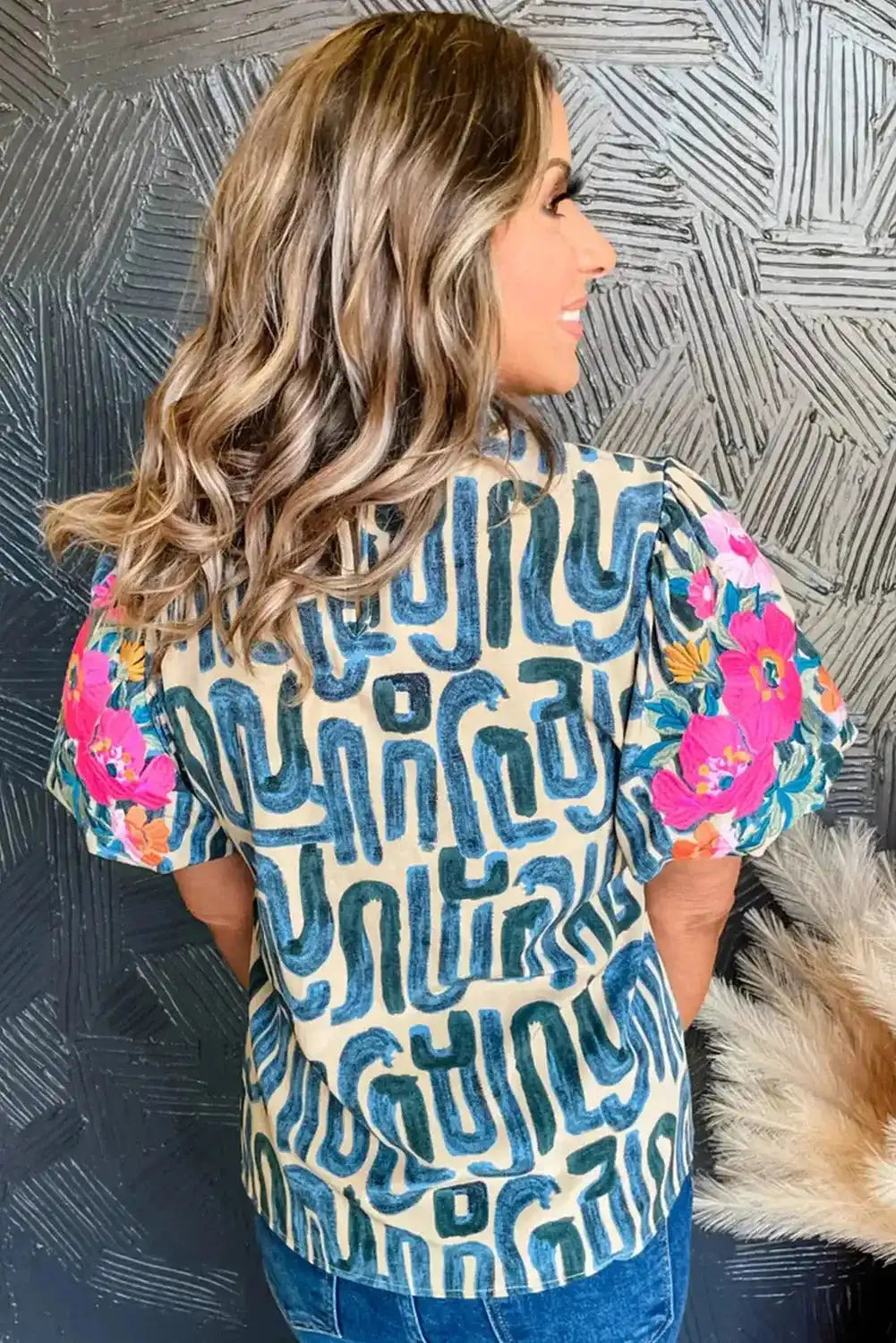 Multi-Colour Embroidered Puff Sleeve Top Women UK
