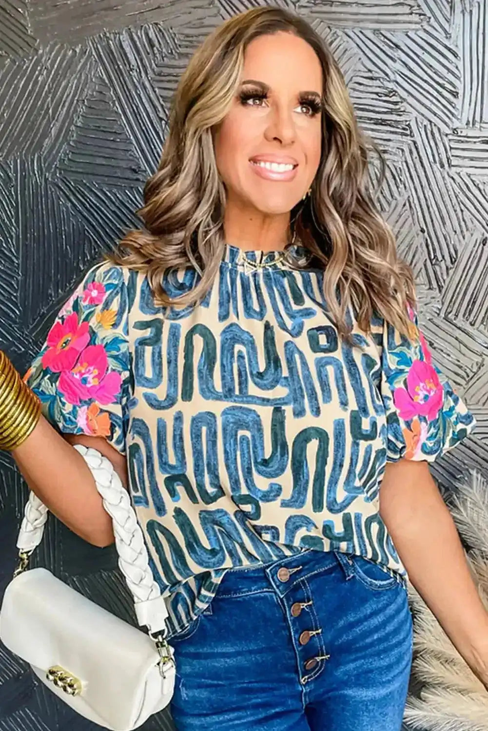 Multi-Colour Embroidered Puff Sleeve Top Women UK