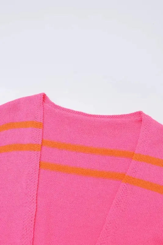 Striped Long Sleeve Ribbed Trim Button Cardigan Women UK