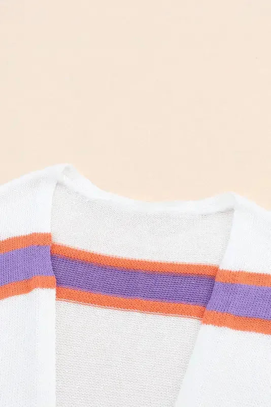 Striped Long Sleeve Ribbed Trim Button Cardigan Women UK