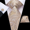 Beige Paisley Silk Tie - With Matching Cufflinks & Pocket Square