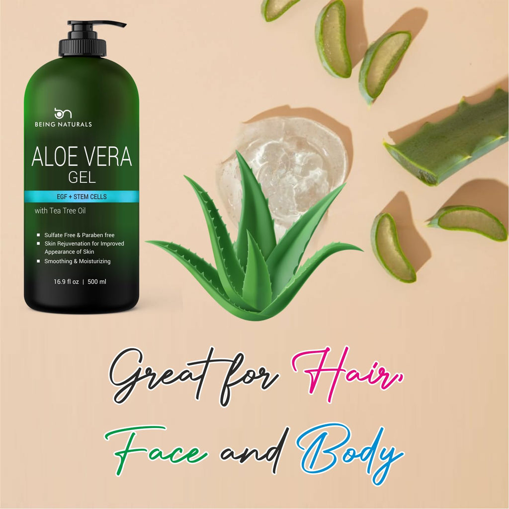 Being Naturals Aloe Vera Gel – 100% Pure Organic Aloe, EGF, Rosemary Oil (16.9 oz)
