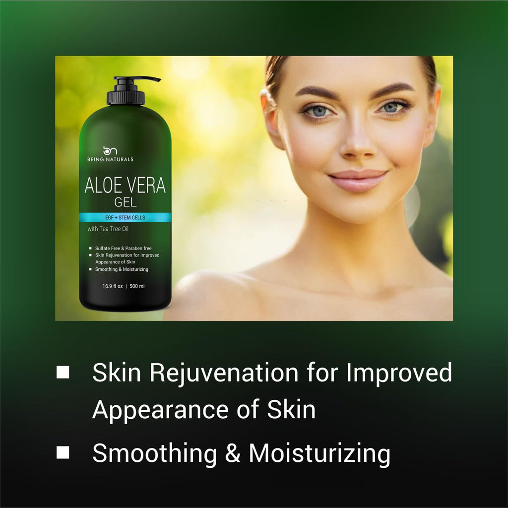 Being Naturals Aloe Vera Gel – 100% Pure Organic Aloe, EGF, Rosemary Oil (16.9 oz)