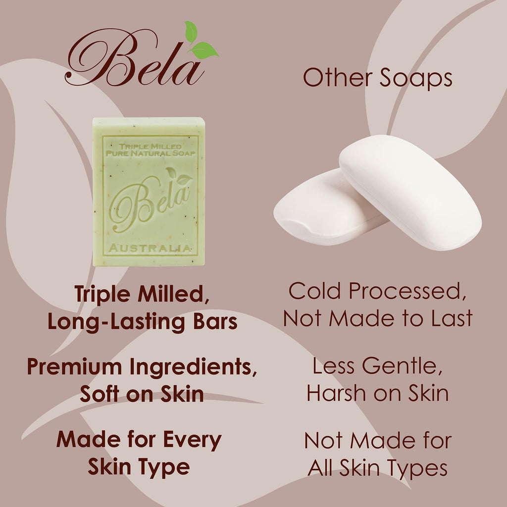 BELA Pomegranate Soap 3.3 oz Pack of 6 – French Triple Milled with Organic Shea Butter – Made in Australia
