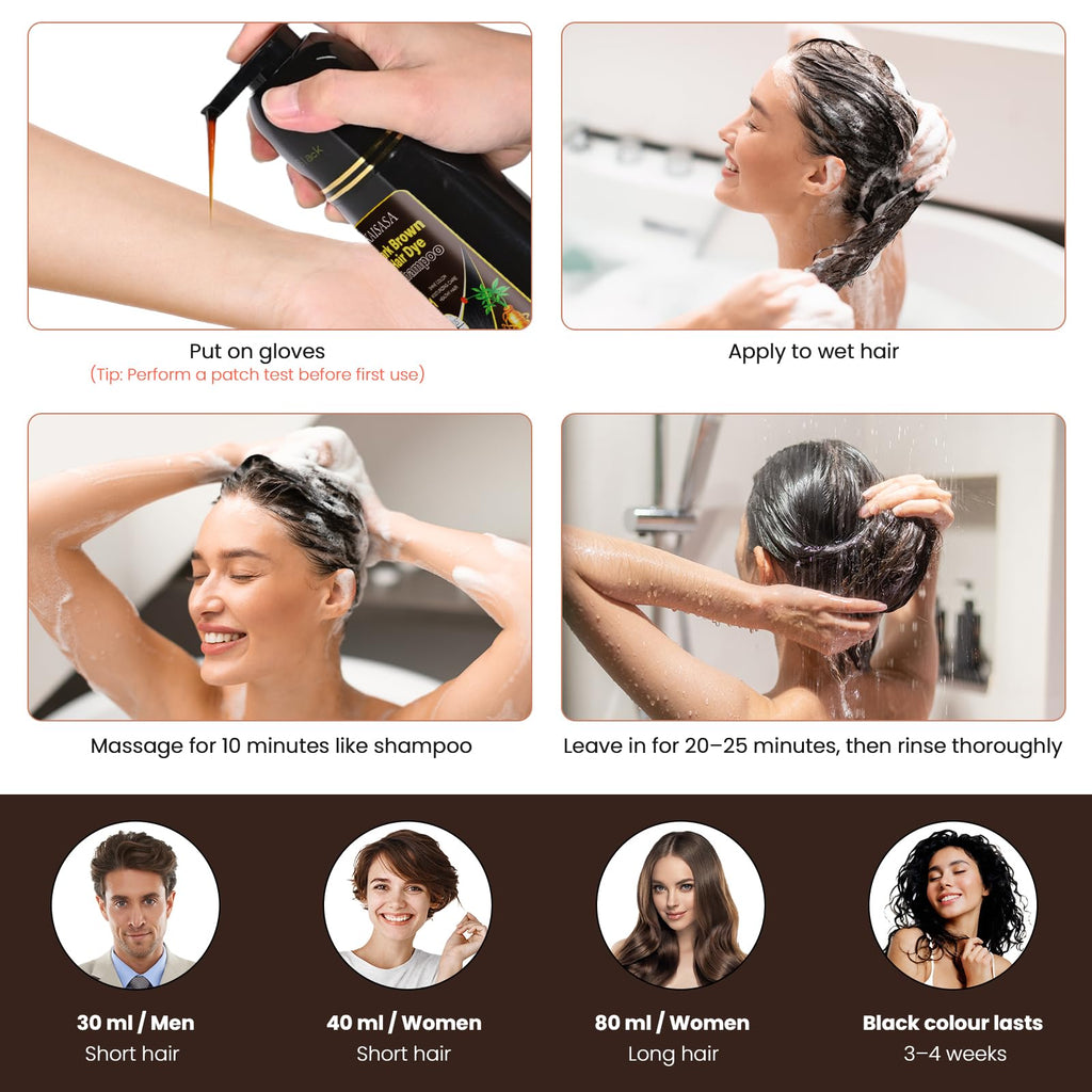 BELEZALIB Instant Black Hair Dye Shampoo - 100% Gray Coverage | 3-in-1 Natural Plant Color, 16.9 fl oz