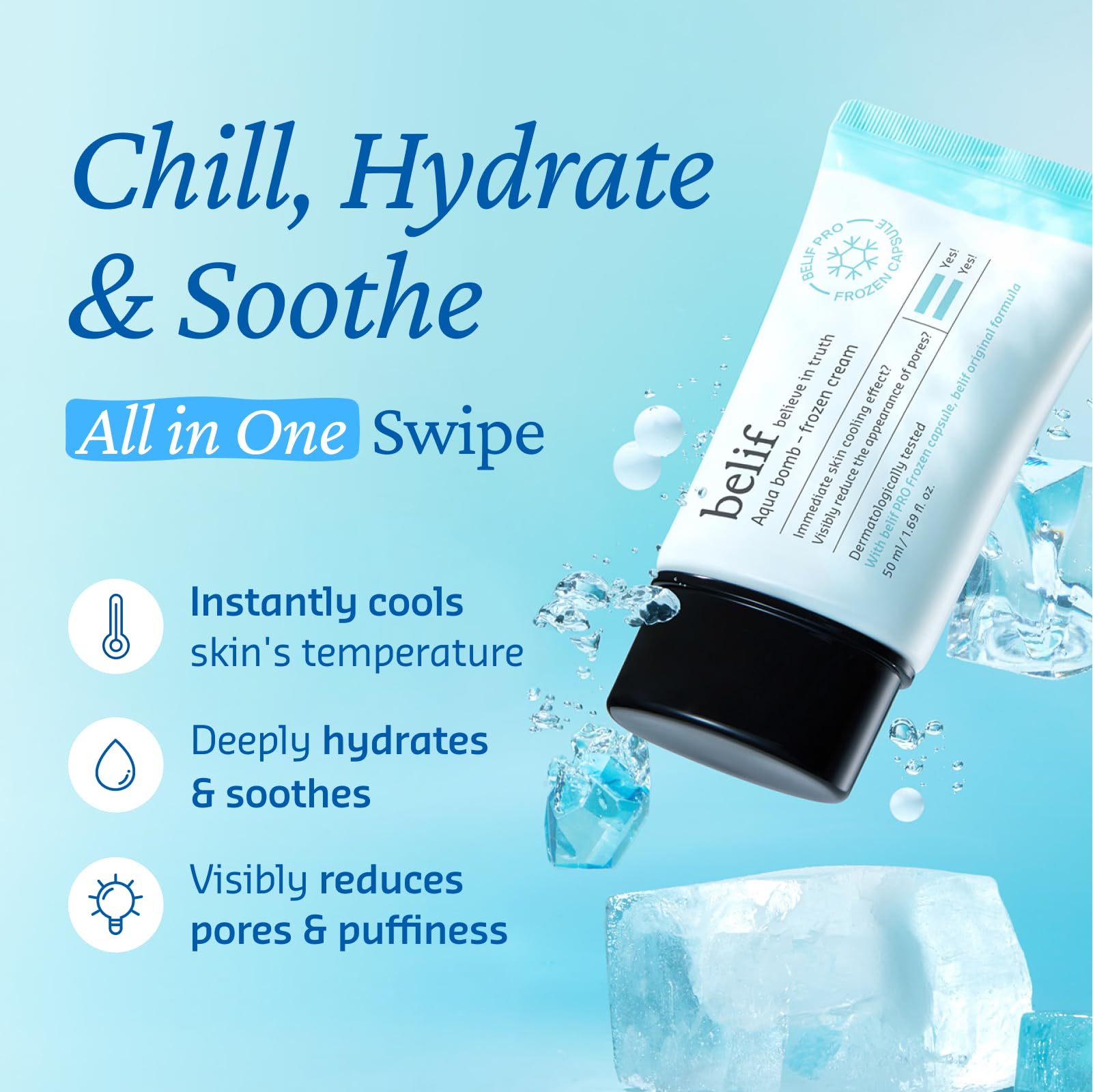 belif Aqua Bomb Cooling Relief Cream – Lightweight Hydration with Panthenol & Niacinamide
