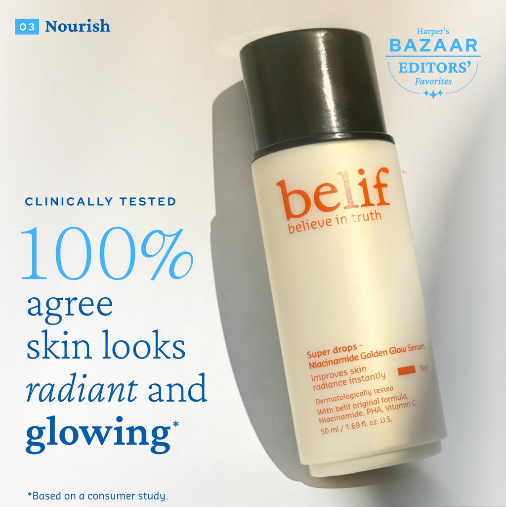 belif Gift Set – Aqua Bomb Moisturizer, Niacinamide Golden Glow Serum & Hydrating Toner | All Skin Types