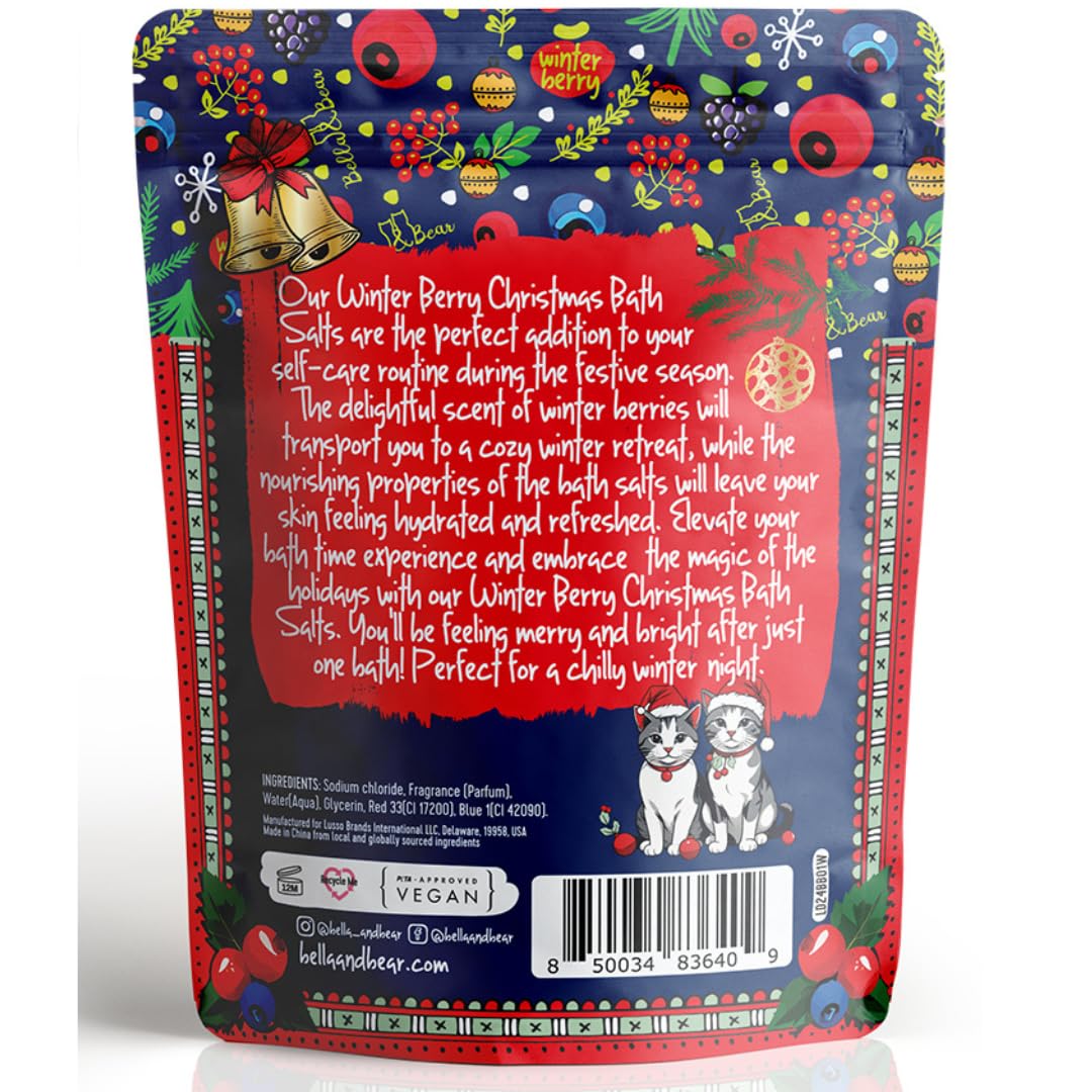 Bella & Bear Winter Berry Bath Salts – Festive Cruelty-Free Pack of 2 | Stocking Stuffer Gift