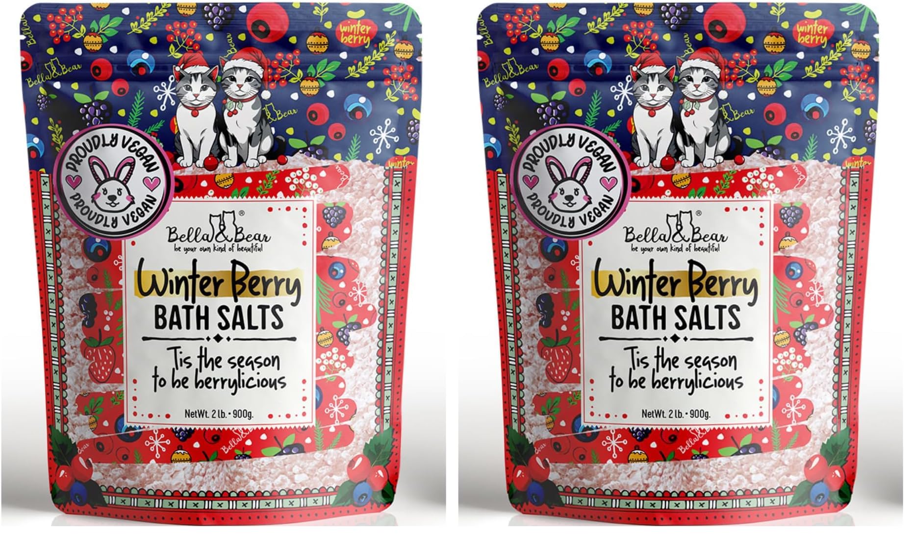 Bella & Bear Winter Berry Bath Salts – Festive Cruelty-Free Pack of 2 | Stocking Stuffer Gift