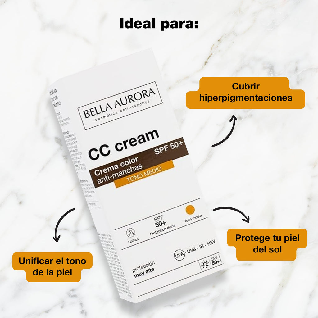 Bella Aurora CC Cream Medium Shade SPF50+ 30ml – Color-Adapt Tint & Broad Spectrum Protection