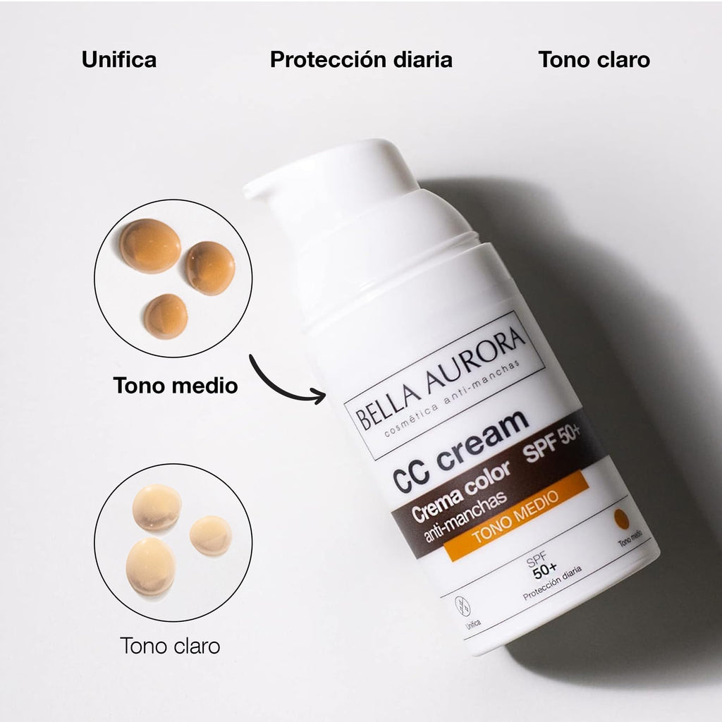 Bella Aurora CC Cream Medium Shade SPF50+ 30ml – Color-Adapt Tint & Broad Spectrum Protection