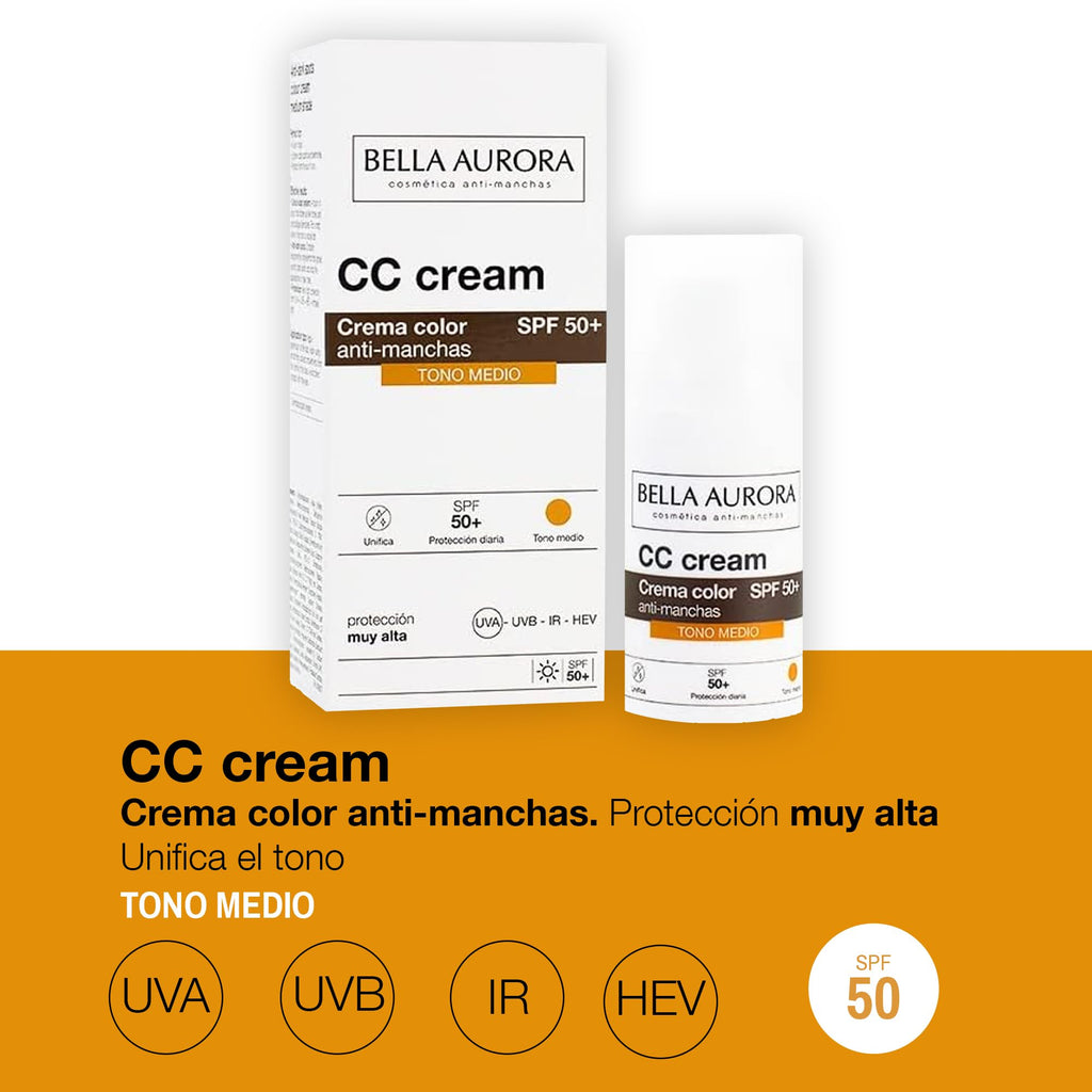 Bella Aurora CC Cream Medium Shade SPF50+ 30ml – Color-Adapt Tint & Broad Spectrum Protection