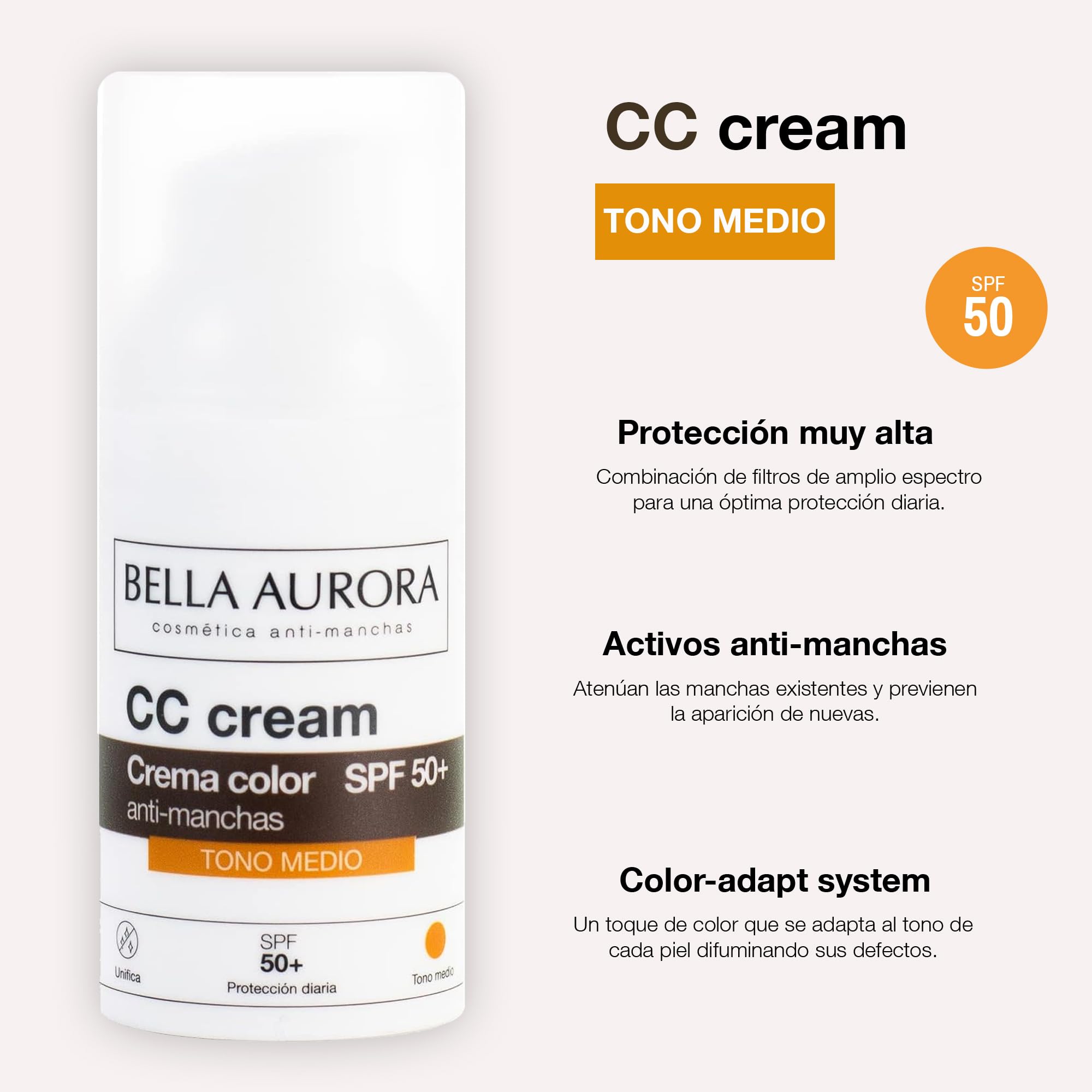 Bella Aurora CC Cream Medium Shade SPF50+ 30ml – Color-Adapt Tint & Broad Spectrum Protection