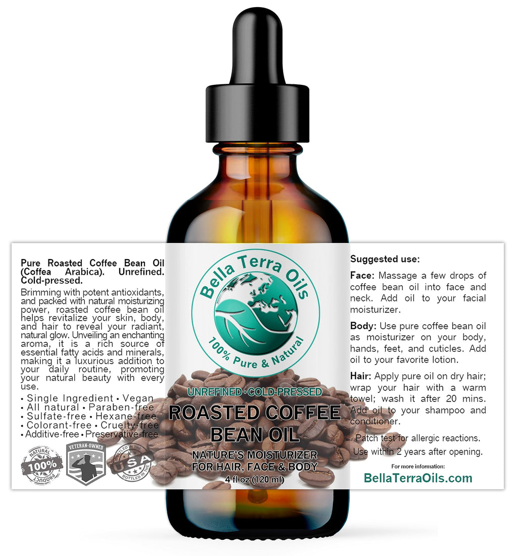 Bella Terra Oils Roasted Coffee Bean Oil – 4 oz | Luxurious Coffee Extract with Essential Fatty Acids