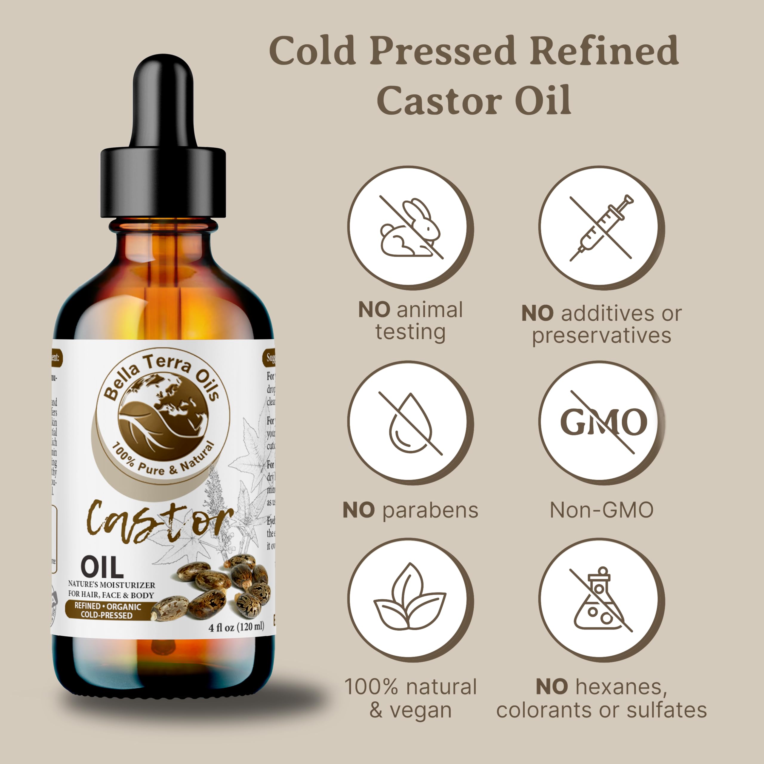 Bella Terra Oils Pure Castor Oil – 1 Gallon for Hair, Lashes, Brows & Skin