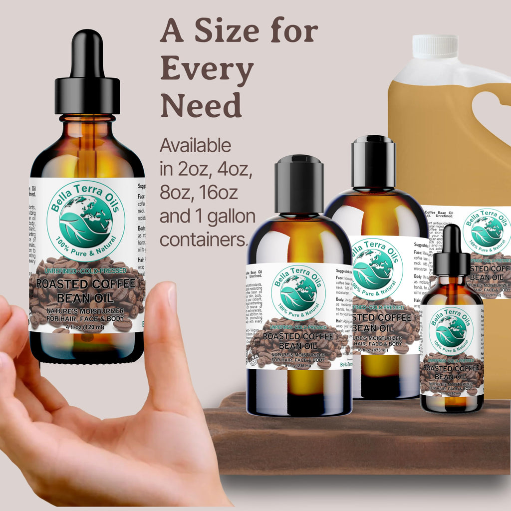 Bella Terra Oils Roasted Coffee Bean Oil – 4 oz | Luxurious Coffee Extract with Essential Fatty Acids