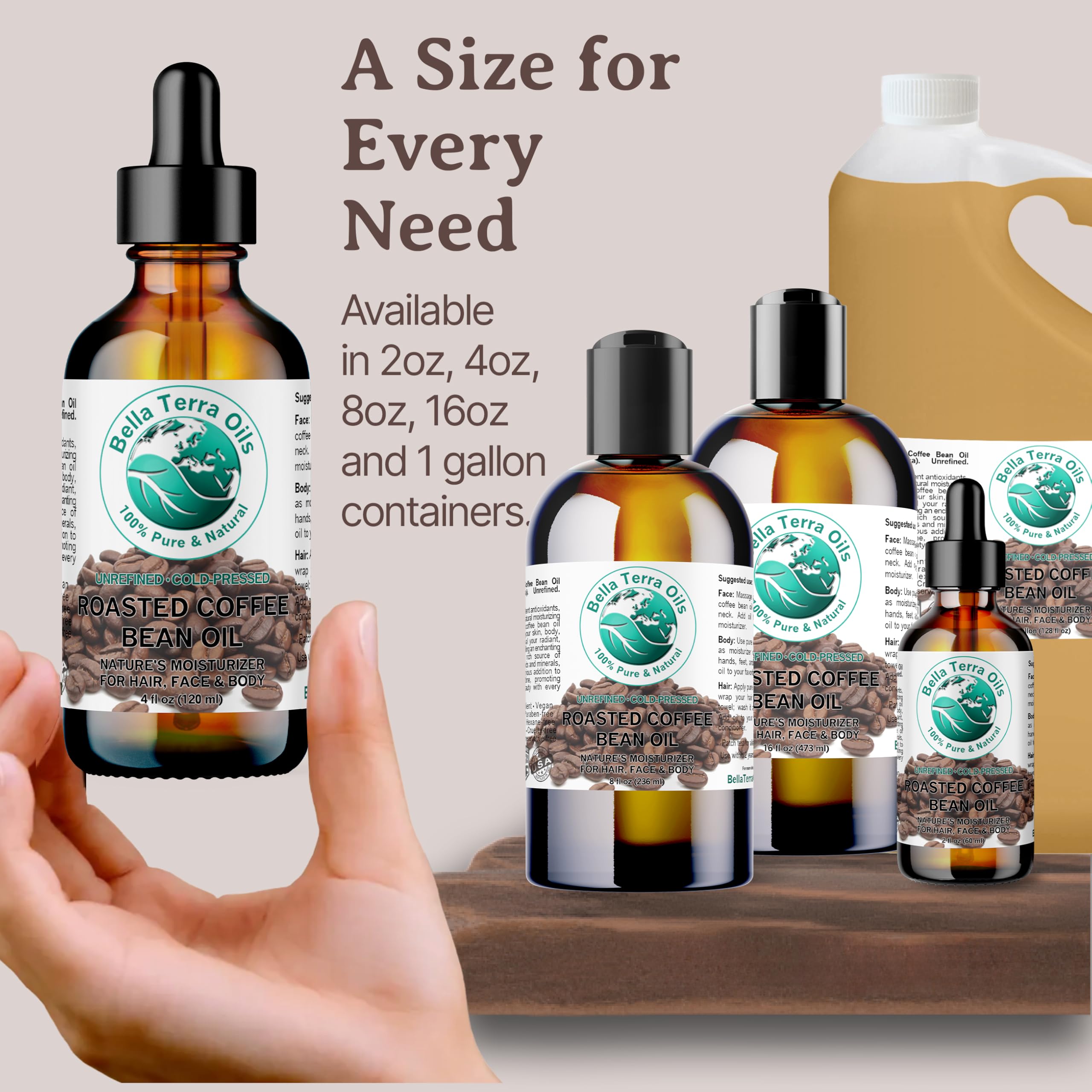 Bella Terra Oils Roasted Coffee Bean Oil – 4 oz | Luxurious Coffee Extract with Essential Fatty Acids