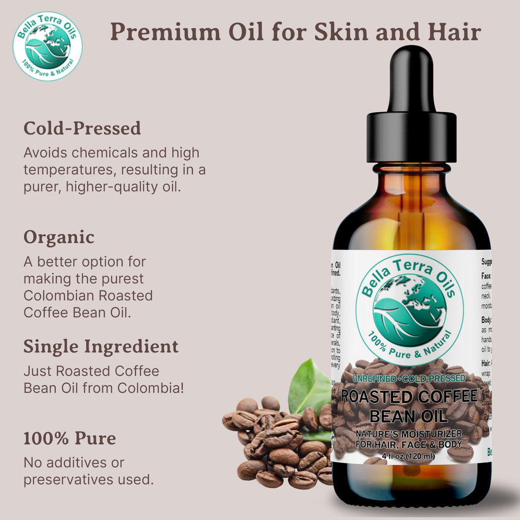 Bella Terra Oils Roasted Coffee Bean Oil – 4 oz | Luxurious Coffee Extract with Essential Fatty Acids