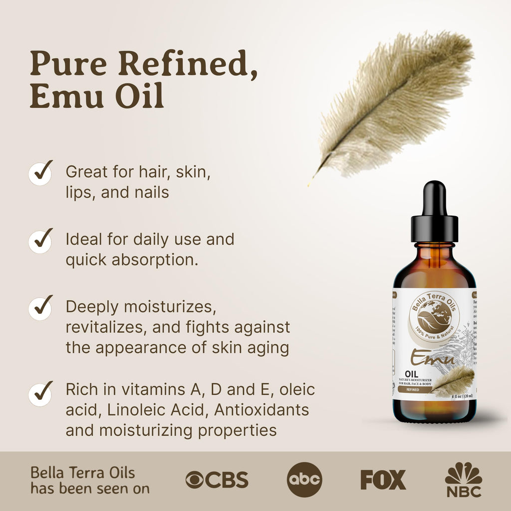 Bella Terra Oils Emu Oil 4oz – Pure Australian Elixir for Skin & Hair Care