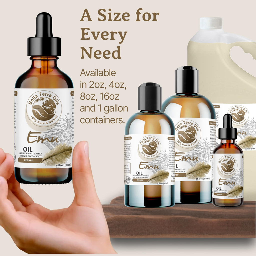 Bella Terra Oils Emu Oil 4oz – Pure Australian Elixir for Skin & Hair Care
