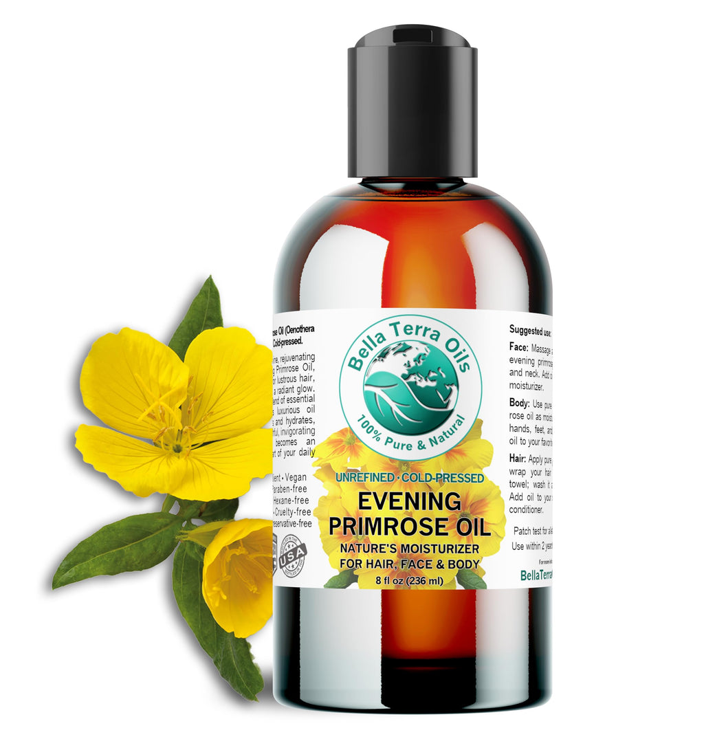Bella Terra Oils Organic Evening Primrose Oil 8 oz | Cold-Pressed Seed-to-Bottle Purity