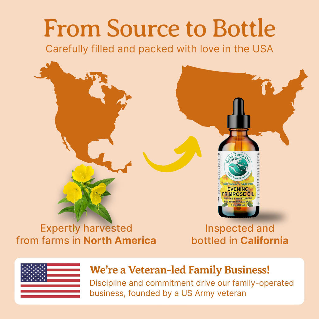 Bella Terra Oils Organic Evening Primrose Oil 8 oz | Cold-Pressed Seed-to-Bottle Purity