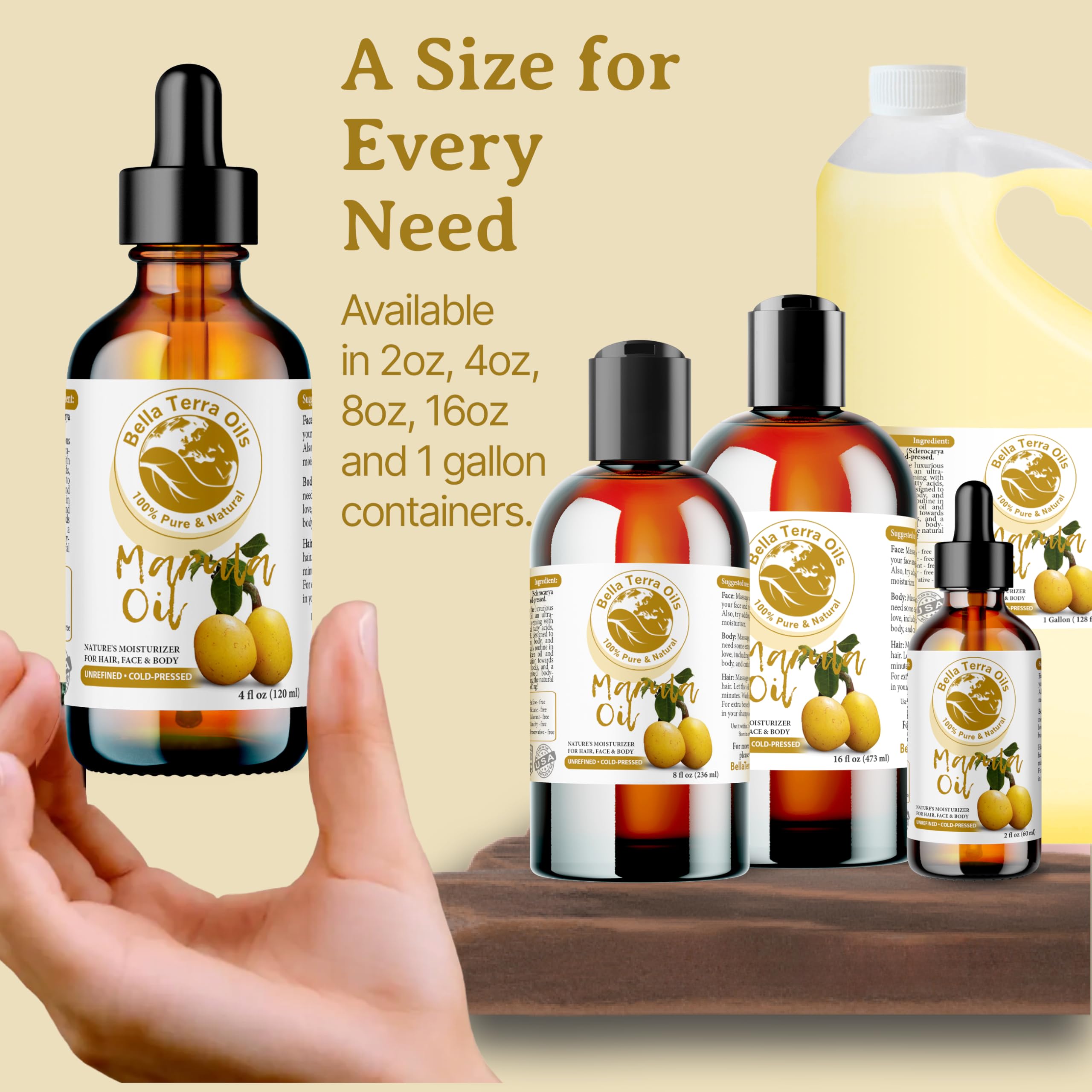 Bella Terra Oils Marula Facial Oil 16oz – Radiant Skin & Hair, Rich in Flavonoids & Minerals