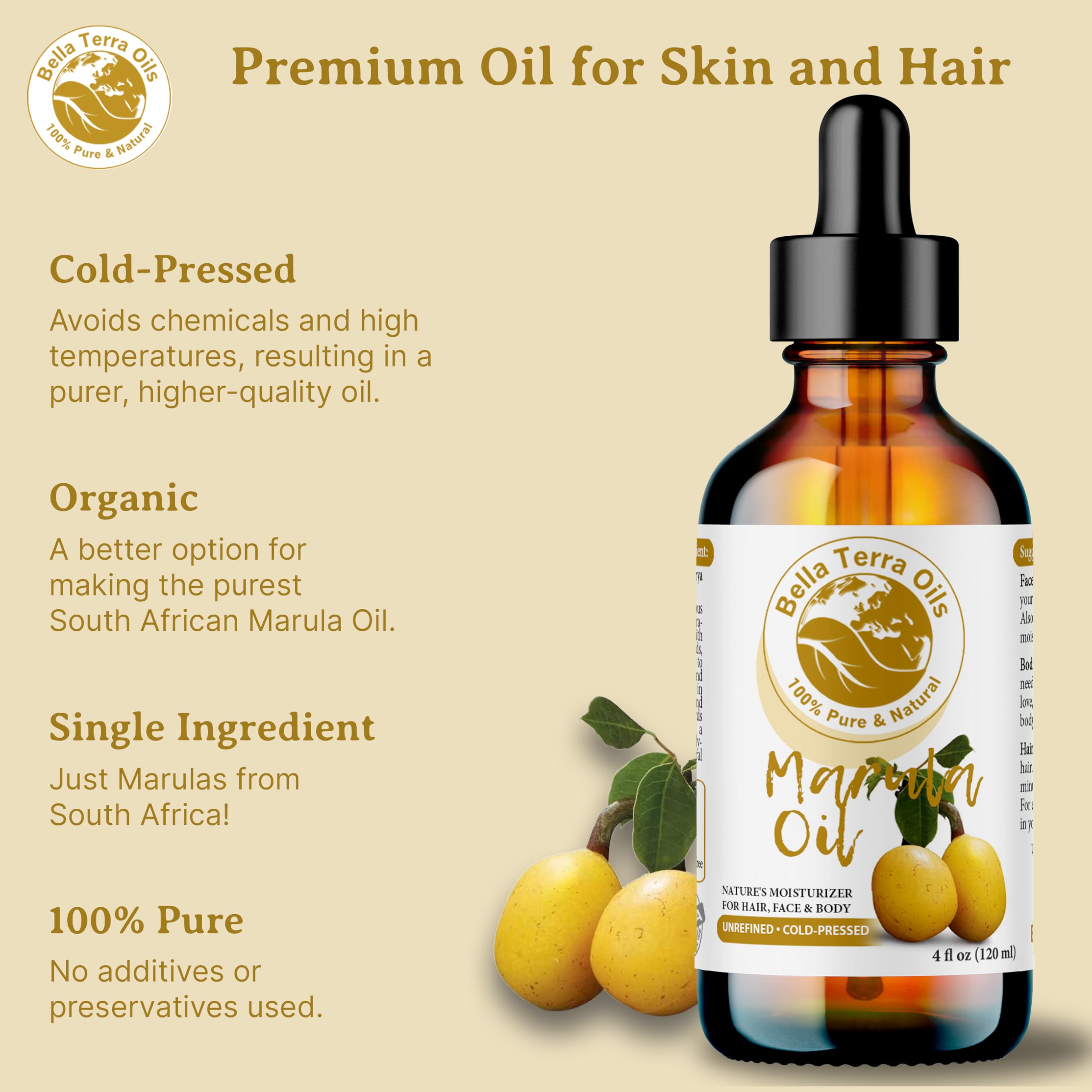 Bella Terra Oils Marula Facial Oil 16oz – Radiant Skin & Hair, Rich in Flavonoids & Minerals