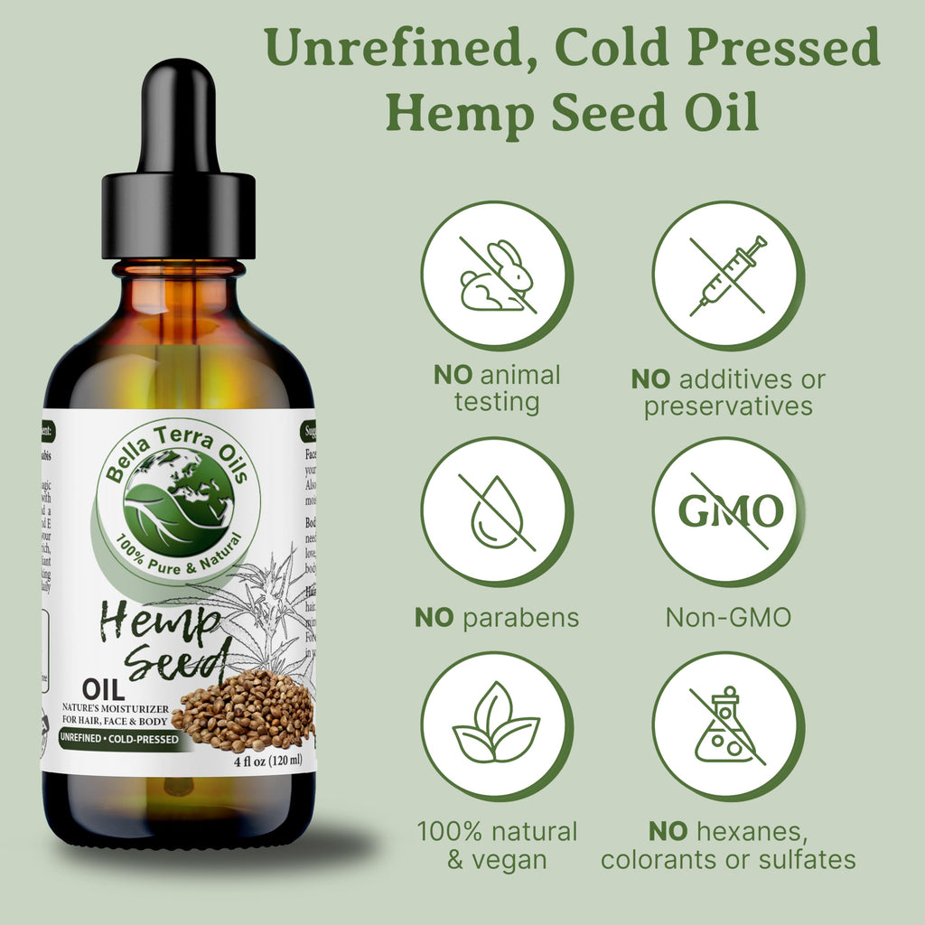 Bella Terra Oils Hemp Seed Oil 16oz – Pure, Cold-Pressed Essential Fatty Acids & Nutrients