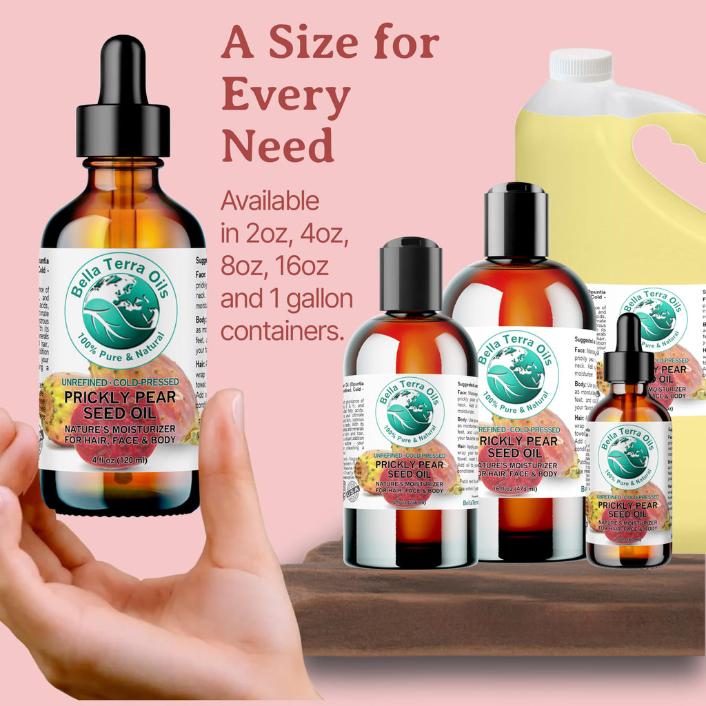 Bella Terra Oils Prickly Pear Seed Oil 2 oz – Cold-Pressed, Vitamin E & Linoleic Rich
