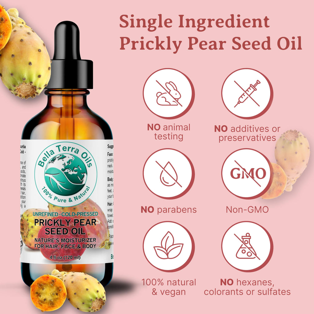Bella Terra Oils Prickly Pear Seed Oil 2 oz – Cold-Pressed, Vitamin E & Linoleic Rich
