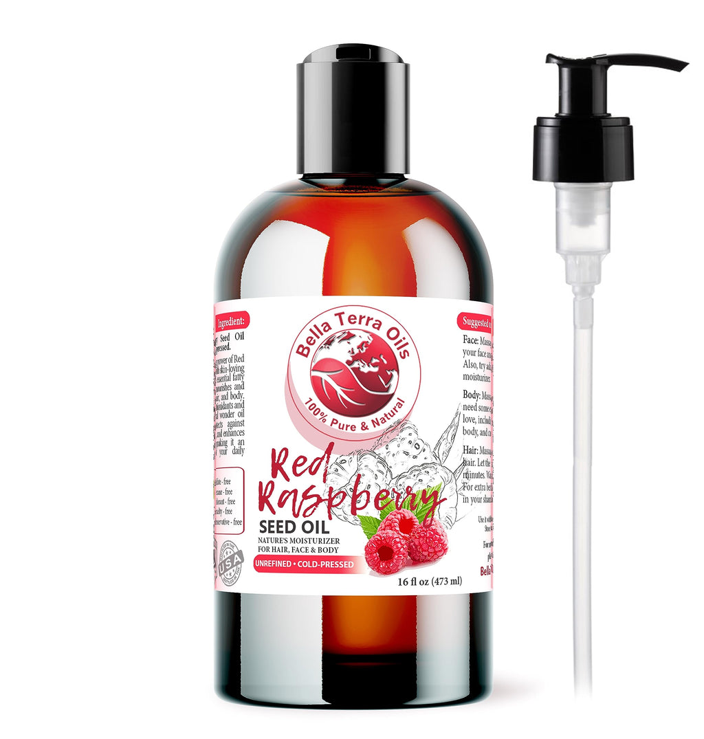 Bella Terra Oils Red Raspberry Seed Oil 16oz | Omega-3 & Vitamin E for Skin