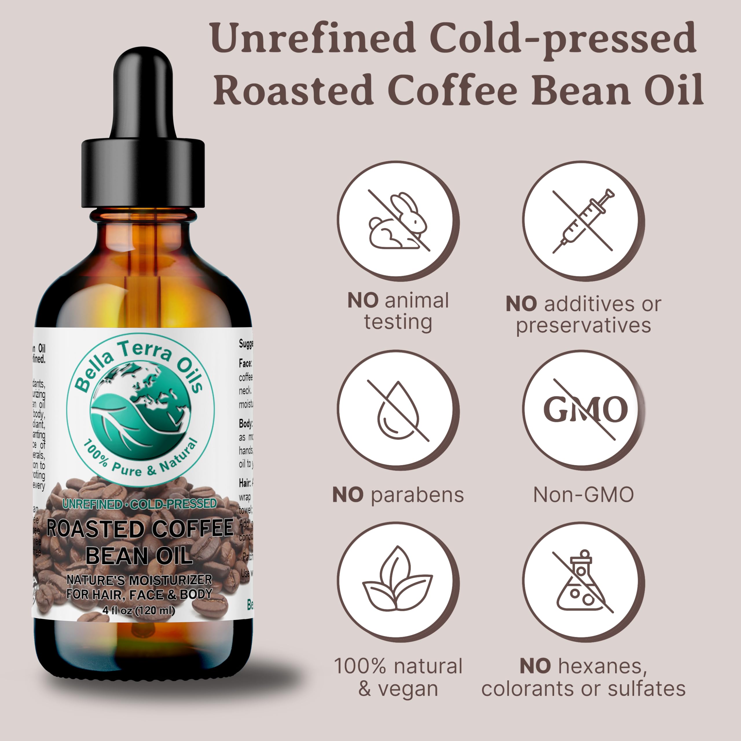 Bella Terra Oils Roasted Coffee Bean Oil – 4 oz | Luxurious Coffee Extract with Essential Fatty Acids