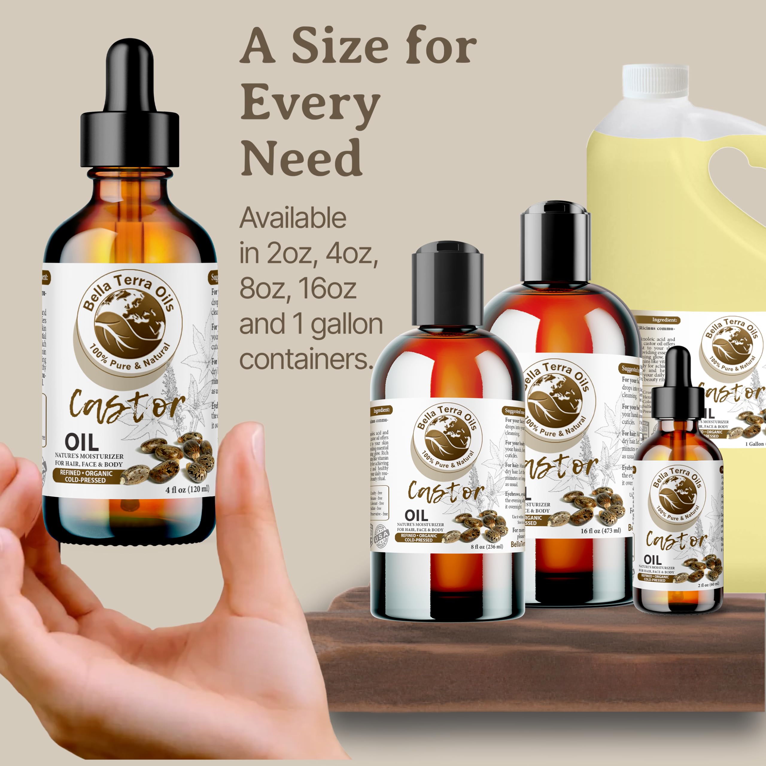 Bella Terra Oils Pure Castor Oil – 1 Gallon for Hair, Lashes, Brows & Skin