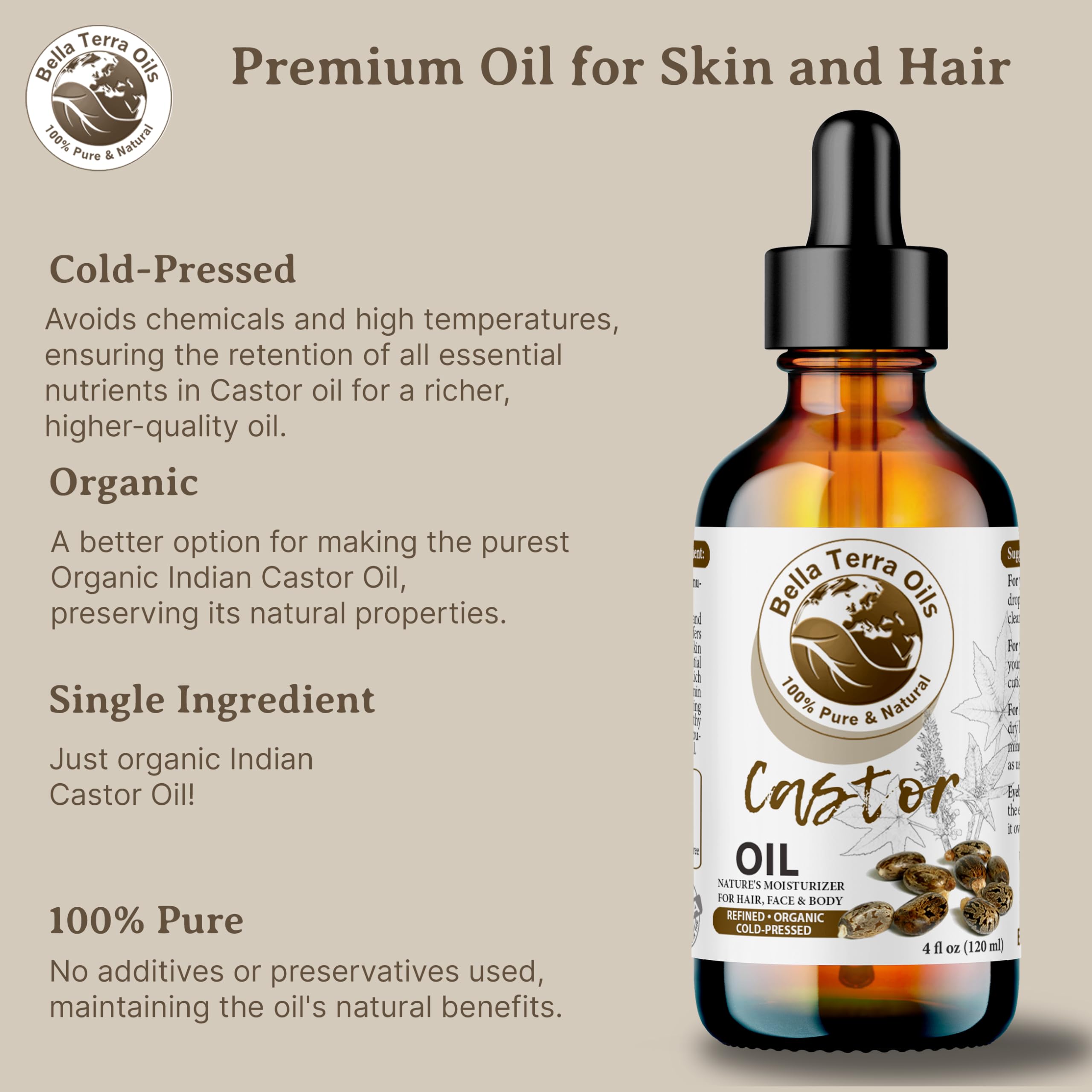 Bella Terra Oils Pure Castor Oil – 1 Gallon for Hair, Lashes, Brows & Skin