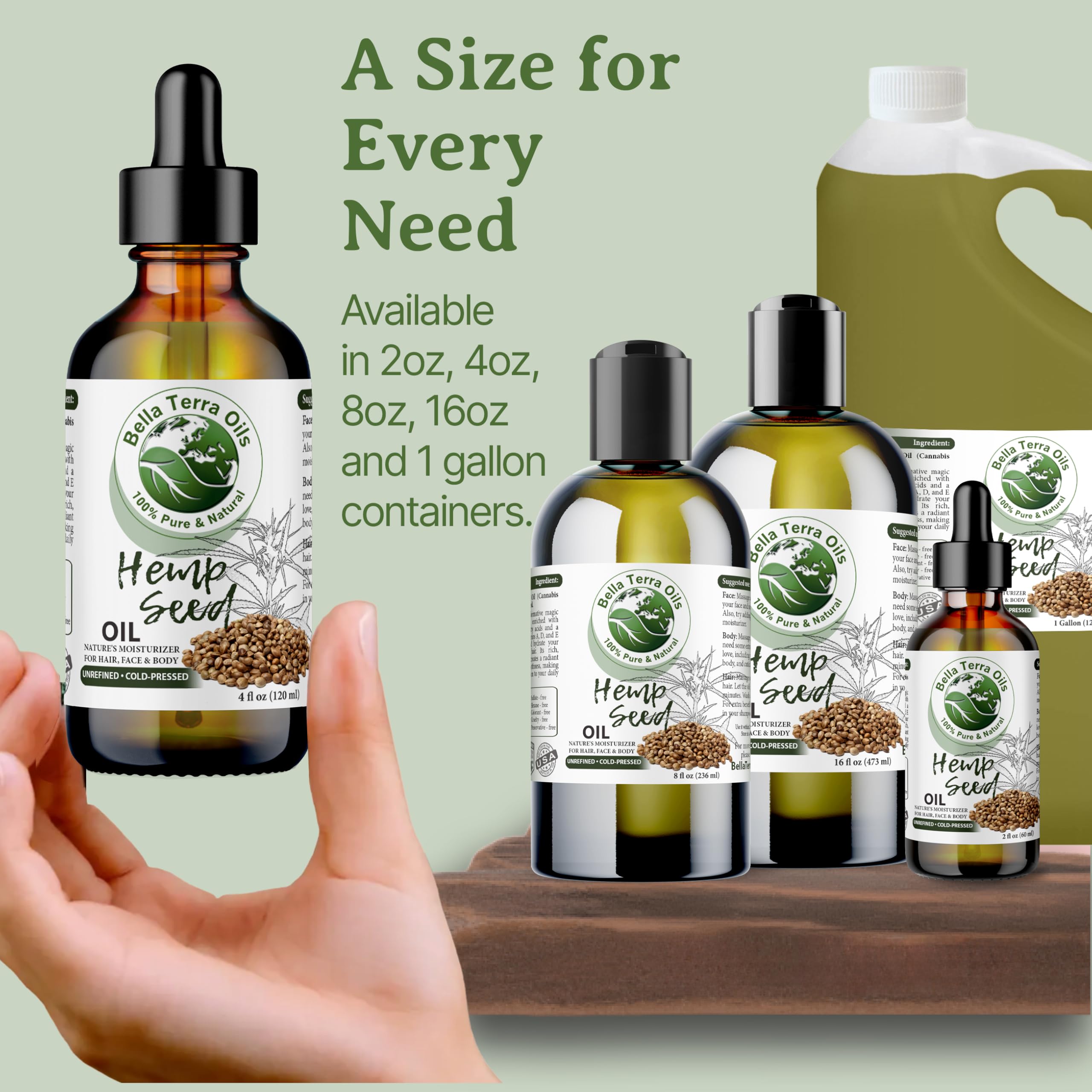 Bella Terra Oils Hemp Seed Oil 16oz – Pure, Cold-Pressed Essential Fatty Acids & Nutrients