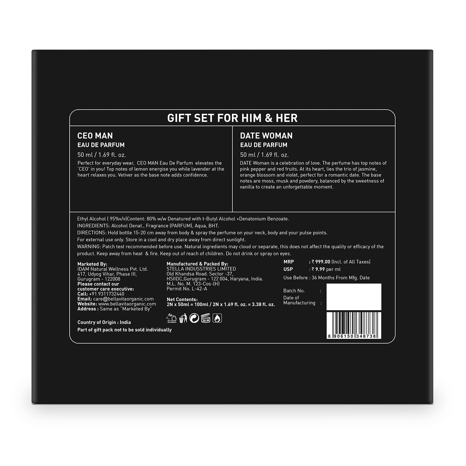 Bella Vita Luxury CEO Man & Date Woman Gift Set – 2x50ml Eau de Parfum for Him & Her