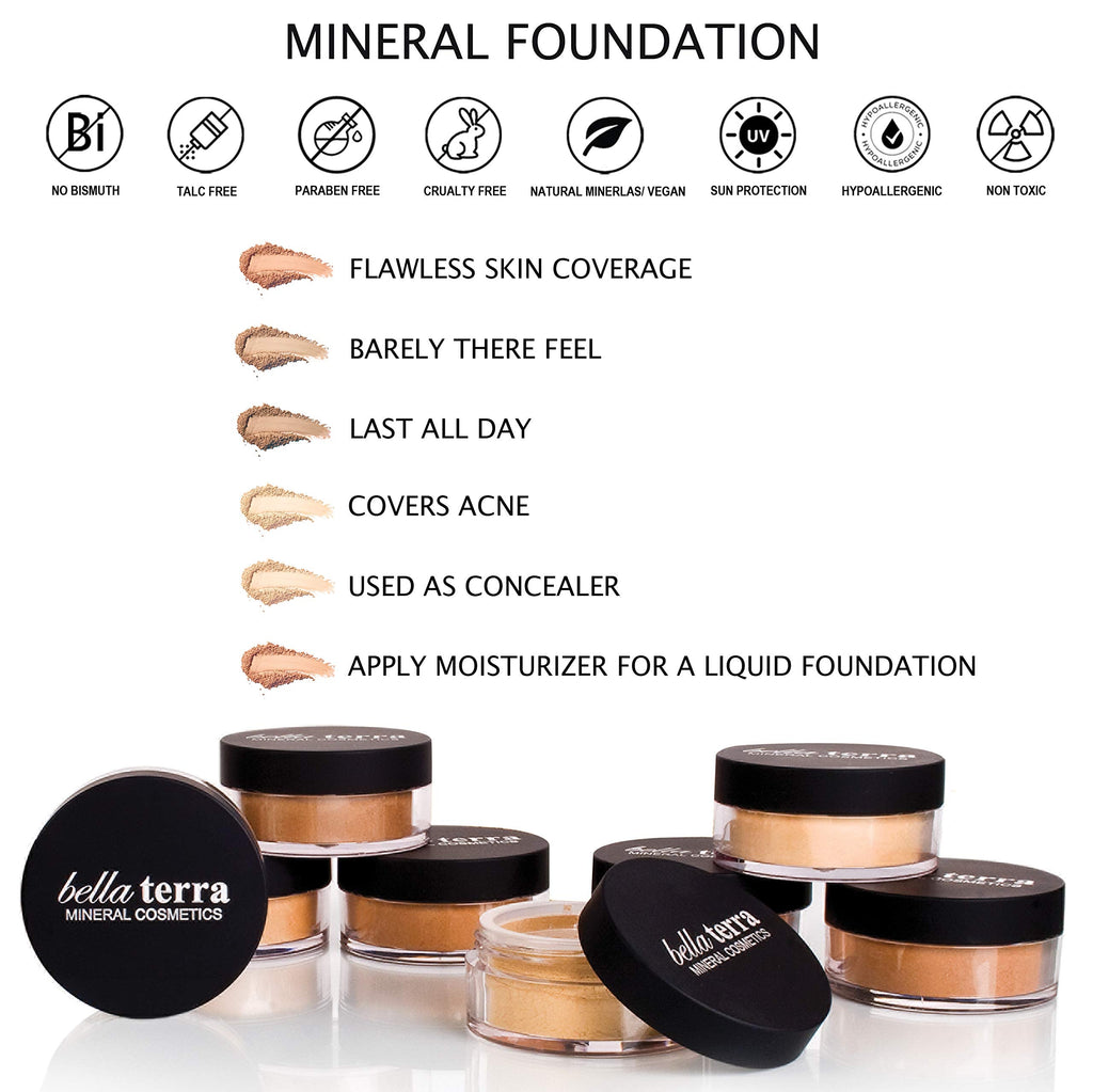 Bellaterra Cosmetics BellaTerra Mineral Powder Foundation – Latte (Medium Warm) | Buildable Matte Coverage, 9g