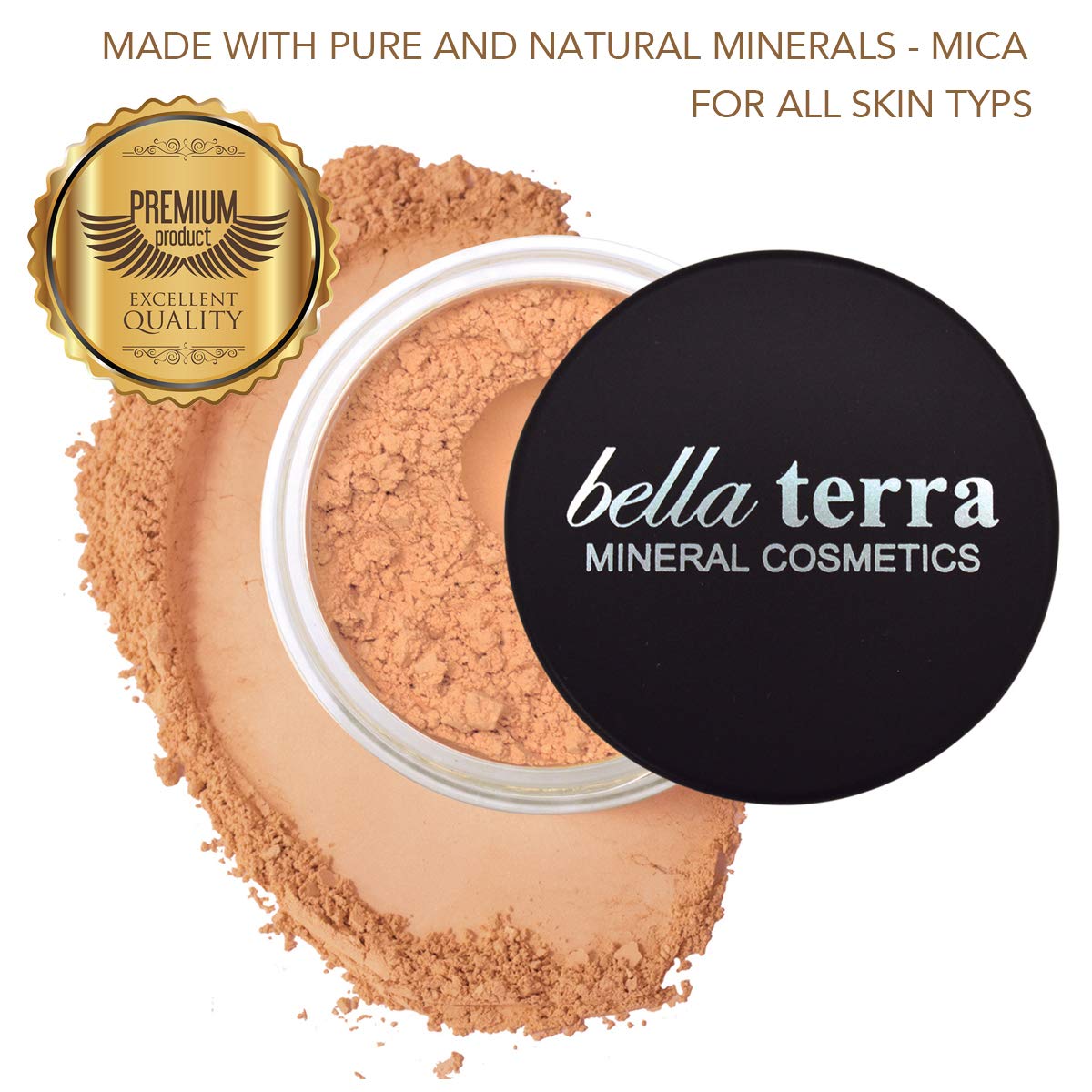 Bellaterra Cosmetics BellaTerra Mineral Powder Foundation – Latte (Medium Warm) | Buildable Matte Coverage, 9g