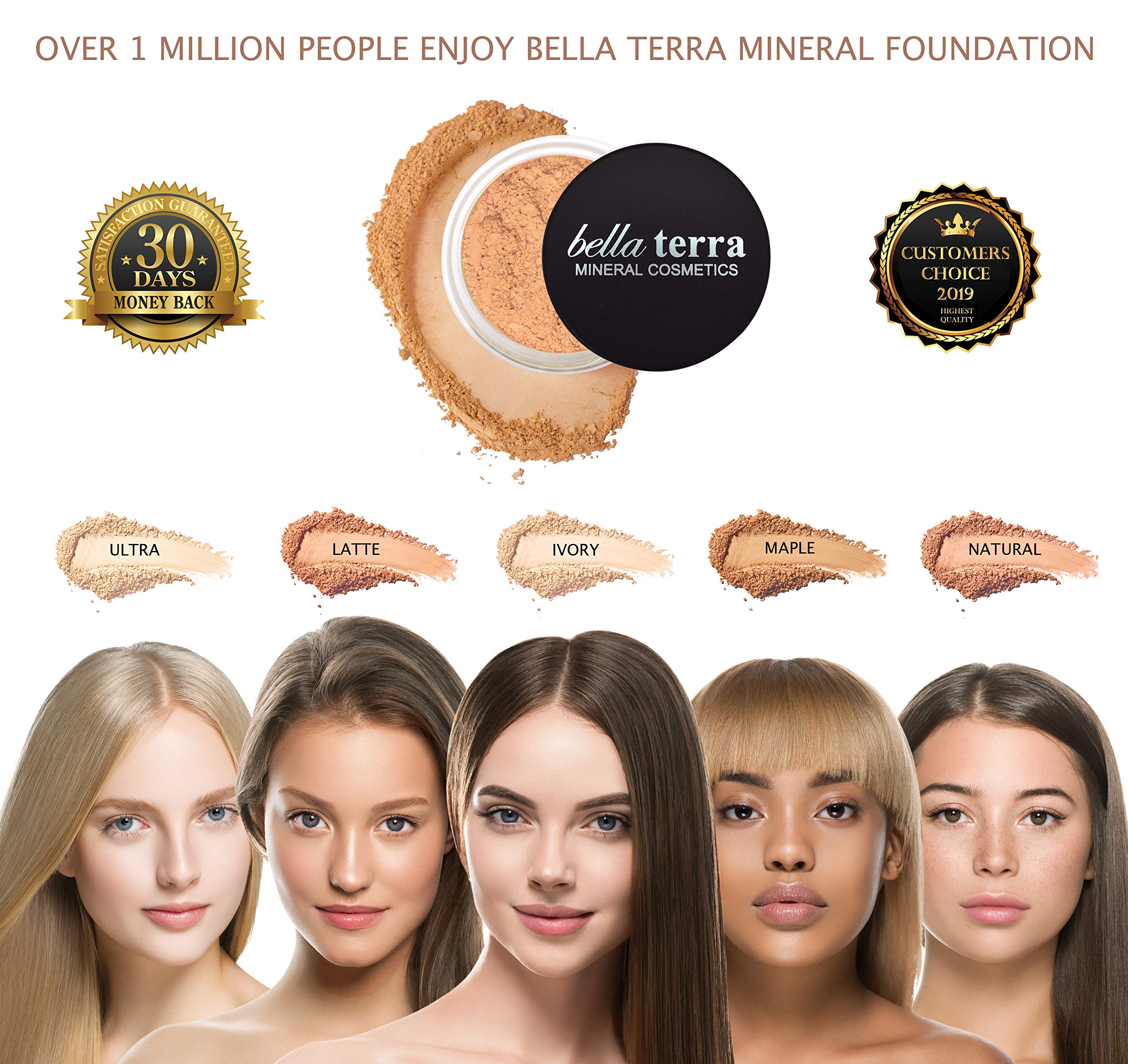 Bellaterra Cosmetics BellaTerra Mineral Powder Foundation – Latte (Medium Warm) | Buildable Matte Coverage, 9g