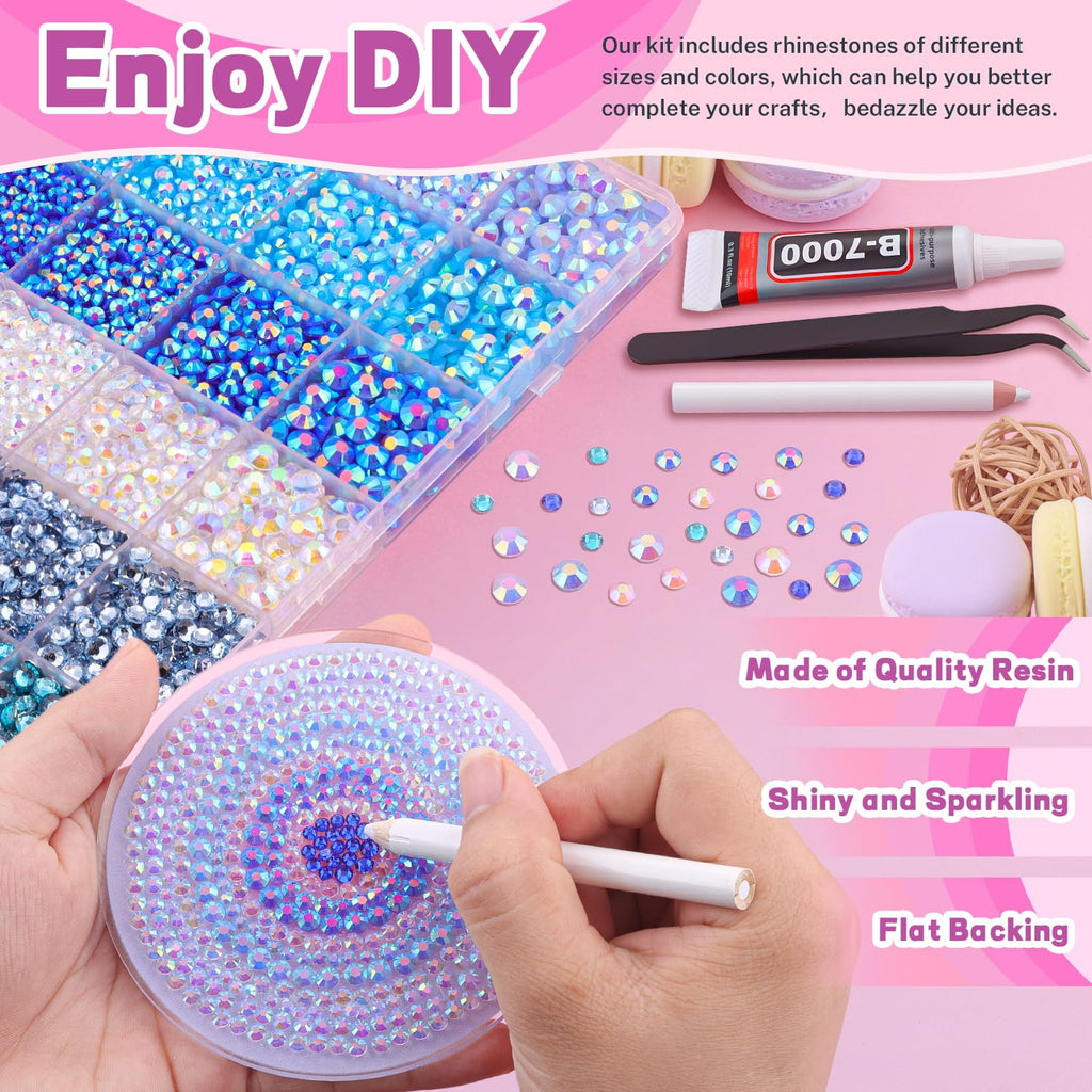 BELLEBOOST 20,000 Blue Resin Rhinestones Kit with 3 B7000 Glue for Crafting