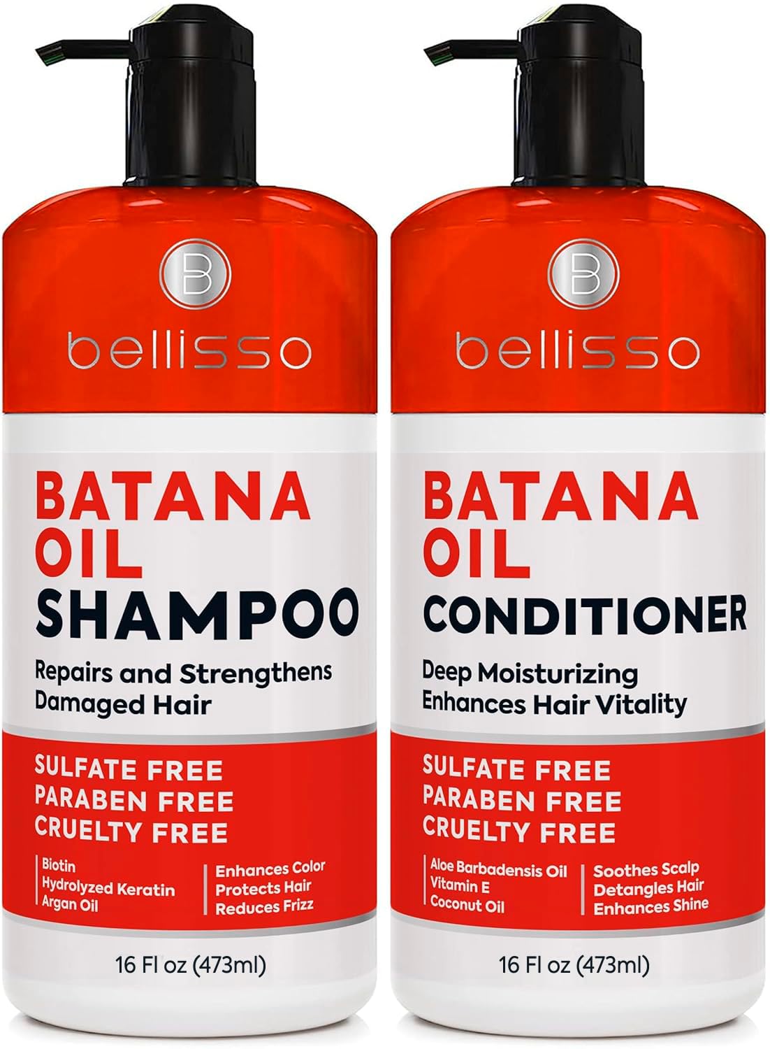 Bellisso Batana Oil Shampoo & Conditioner Set — Thickening, Sulfate-Free, Biotin & Keratin