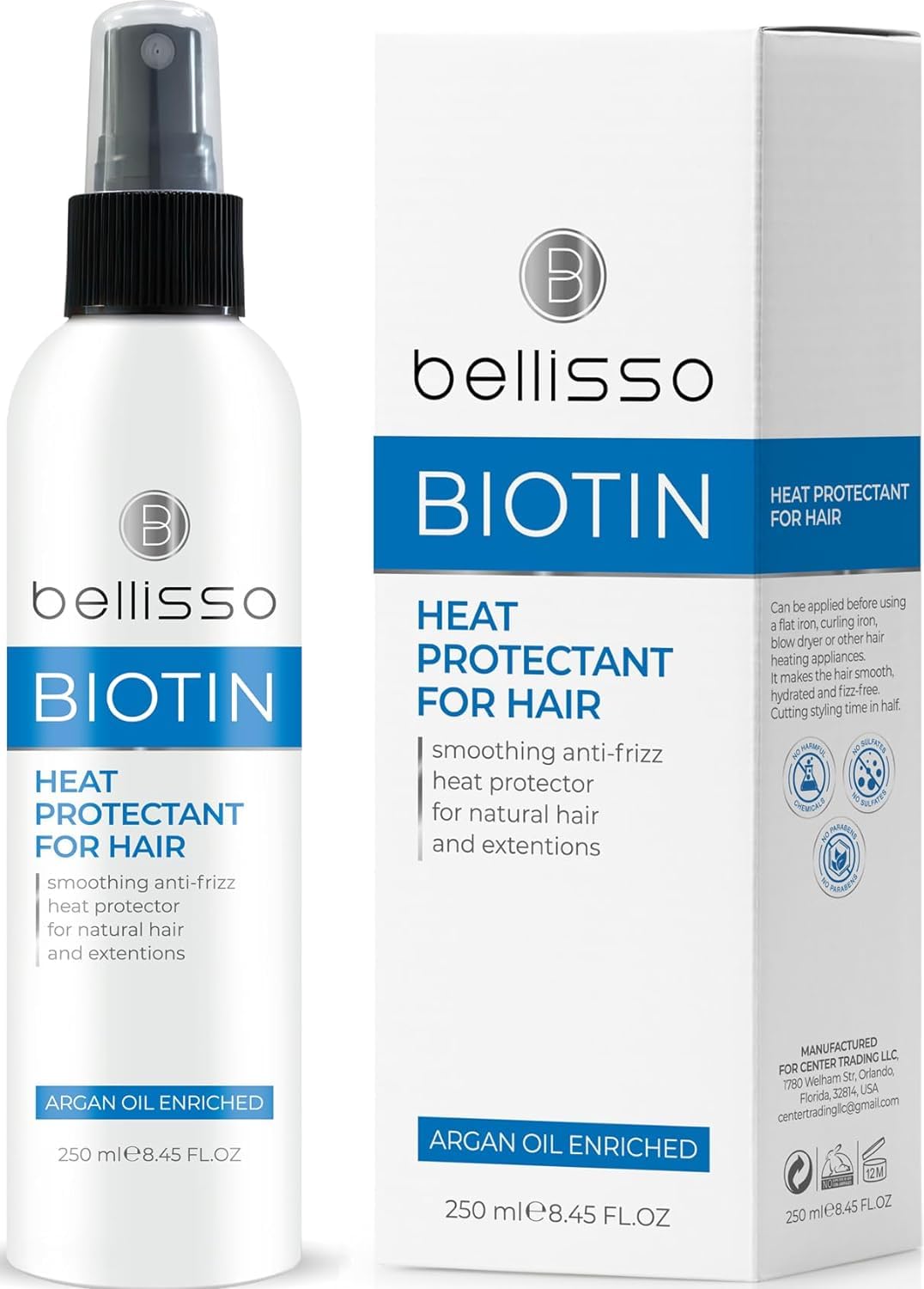 BELLISSO Biotin Heat Protection Hair Spray with Moroccan Argan Oil | Thermal Resistant Leave-In for Frizzy, Black & Curly Hair