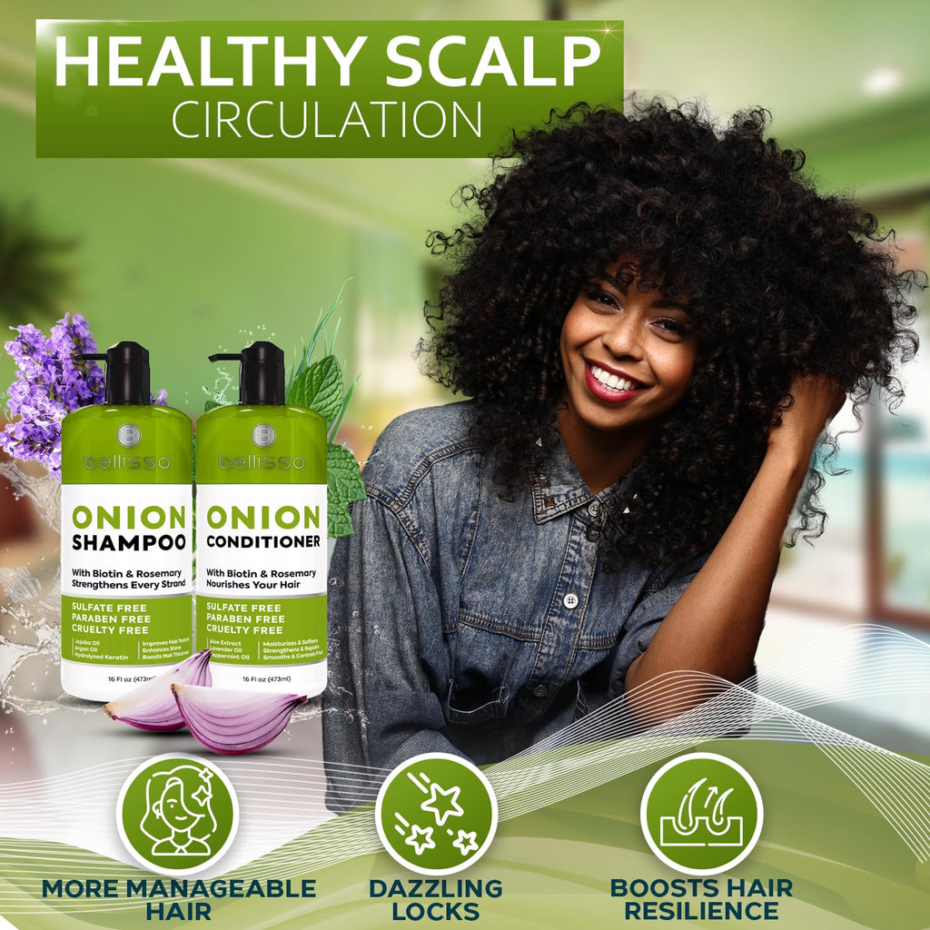 Bellisso Onion Shampoo & Conditioner Set – Rosemary & Biotin for Thick, Voluminous Hair (Sulfate Free)
