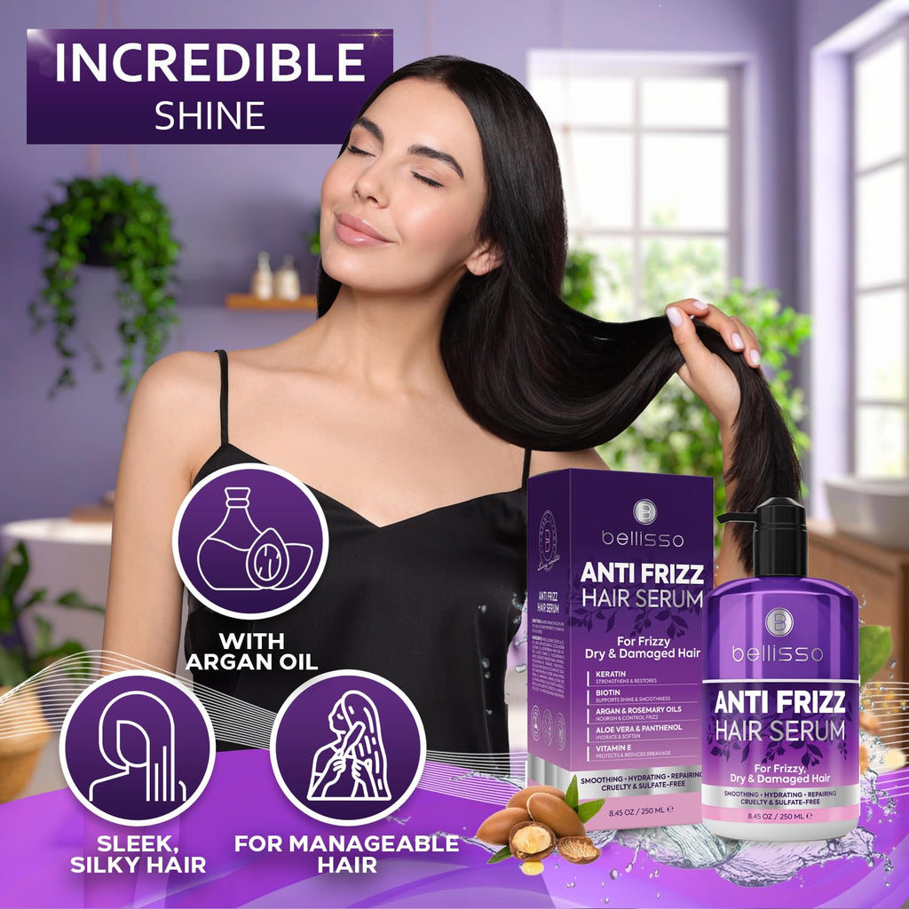 Bellisso Anti Frizz Hair Serum – Frizz Control & Humidity Protection – 8.45 Fl Oz